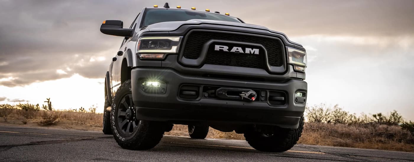 A close up of the front of a silver 2021 Ram 2500 Power Wagon is shown.